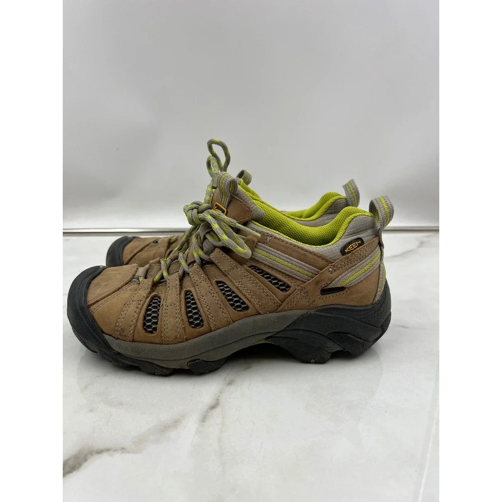 Keen Voyageur Hiking Shoes Womens 6.5 Brown Green Leather Mesh Low Top Trail